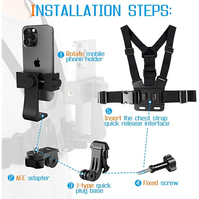 Mobile Phone Chest Strap Mount GoPro Chest Harness Holder for VLOG/POV Chest Mount for cellphone