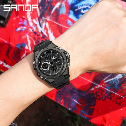 SANDA Mens Watch Original Sports Luxury Waterproof Quartz Alarm Clock Digital LED Multi-function Swimming Military Mens Watch