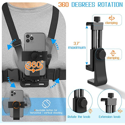 Mobile Phone Chest Strap Mount GoPro Chest Harness Holder for VLOG/POV Chest Mount for cellphone