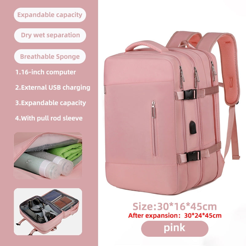 Large capacity bagpack expandable women's bag USB charging travel backpack waterproof Luggage bag