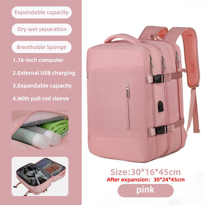 Large capacity bagpack expandable women's bag USB charging travel backpack waterproof Luggage bag