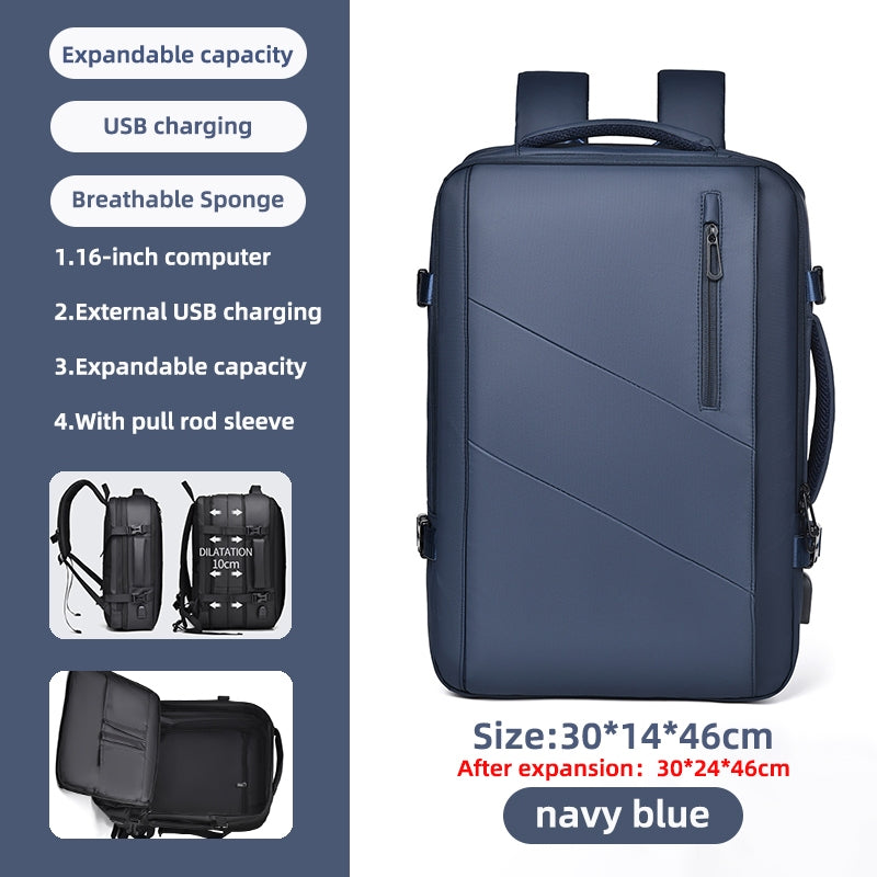 16 inch Laptop Backpacks USB charging Travel bag Men Scalable Outdoor Waterproof Luggage Bagpack