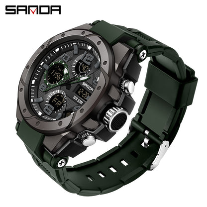 SANDA Mens Watch Original Sports Luxury Waterproof Quartz Alarm Clock Digital LED Multi-function Swimming Military Mens Watch