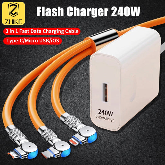 3 in 1 Charger for Android Fast Charger for Type C Micro USB iOS Super Fast Charging