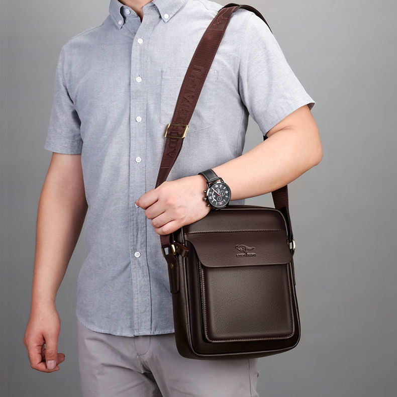 Business vertical one-shoulder men's faux leather messenger bag fashion casual bag