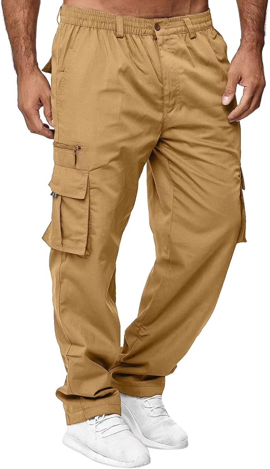 Men Outdoor Cargo Pants Lightweight Tactical Pants Khaki