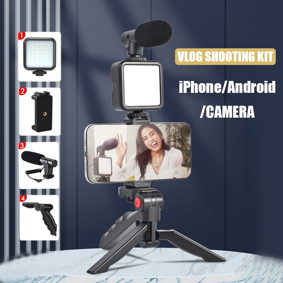 Vlogging Kit With Light+Microphone+Tripod+Shutter Smartphone Camera Video Vlogging Kit