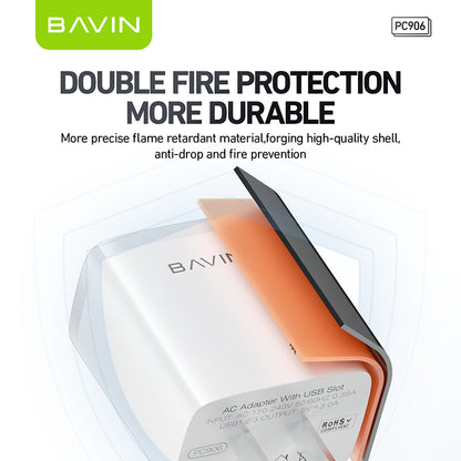 BAVIN PC906 15W Fast Charging Travel Adapter Charger W/ 3 Output USB 3.0A