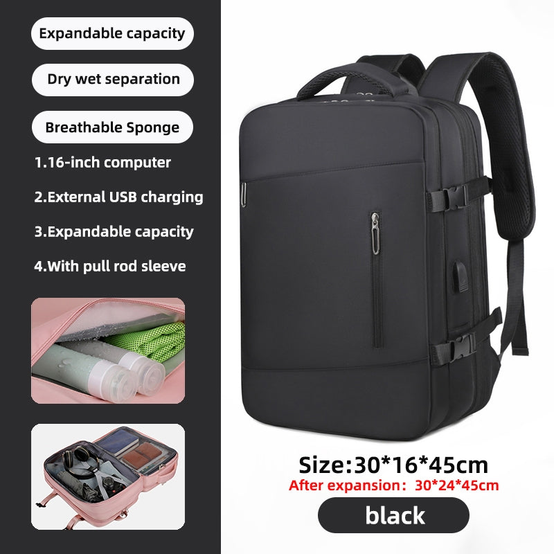 Large capacity bagpack expandable women's bag USB charging travel backpack waterproof Luggage bag