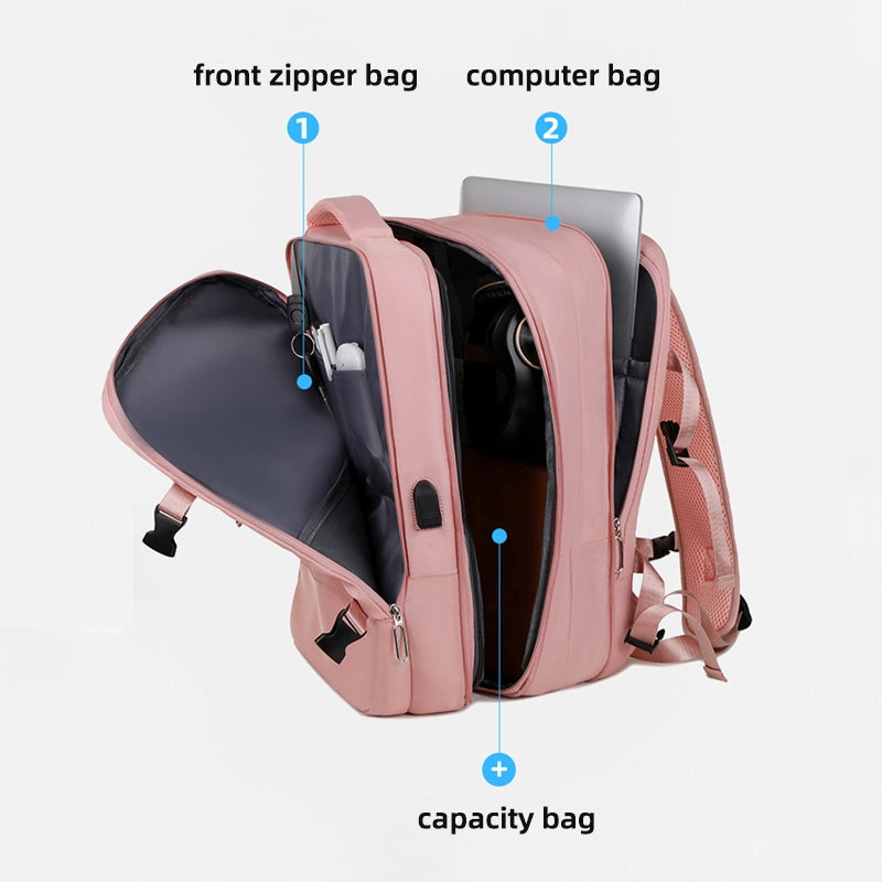 Large capacity bagpack expandable women's bag USB charging travel backpack waterproof Luggage bag