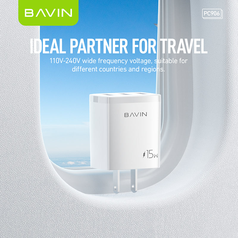 BAVIN PC906 15W Fast Charging Travel Adapter Charger W/ 3 Output USB 3.0A