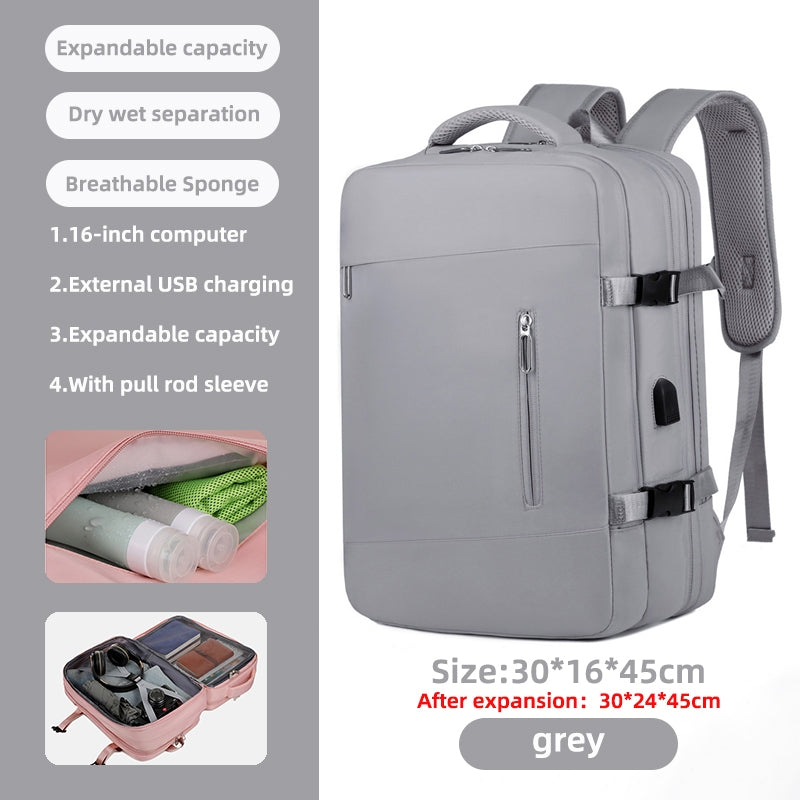 Large capacity bagpack expandable women's bag USB charging travel backpack waterproof Luggage bag