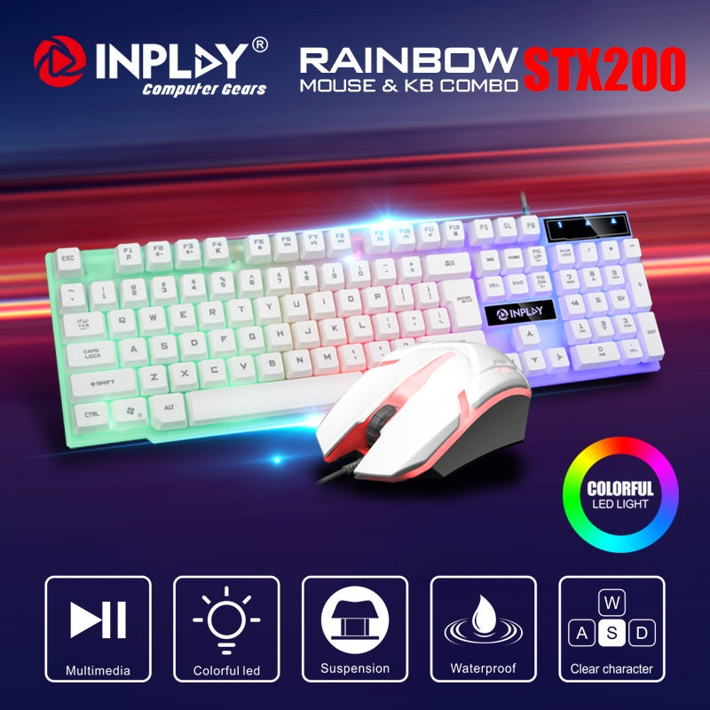 INPLAY STX200 Rainbow Backlit Gaming Keyboard and Mouse (USB)