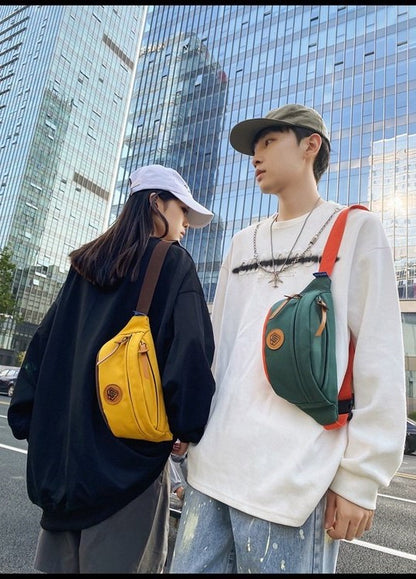 Unisex Japanese Canvas Chest Bag Waist Students Bag For Women Leisure Belt Bags