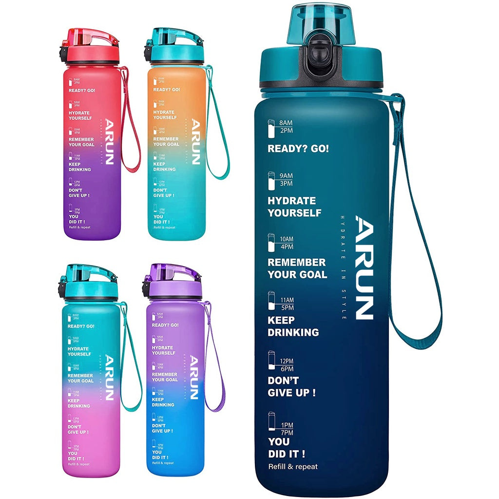 ARUN 1000ML BPA Free Motivational Sports Water Bottle Leakproof Tritan