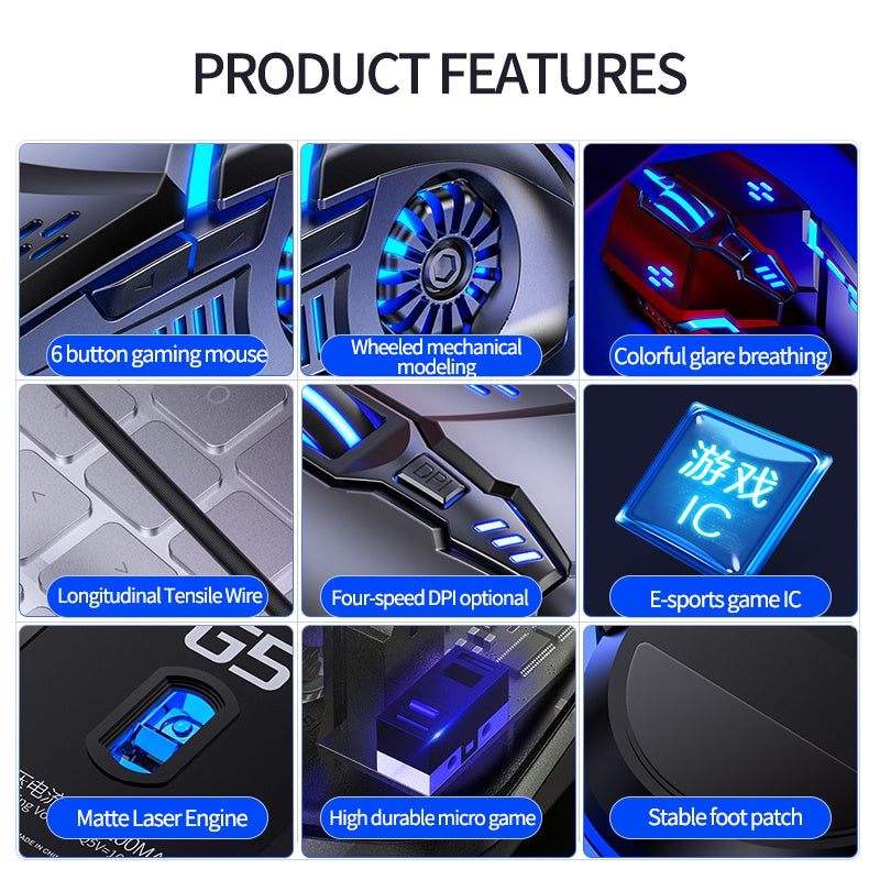 Mechanical Mouse Wired Gaming Mouse Mute 3200 DPI Laser Mice&Keyboard USB RGB Light For PC Laptop