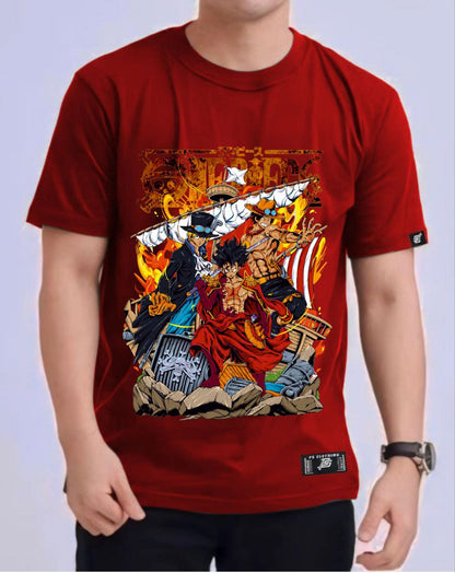 ONE PIECE "THREE BROTHERS" VERSION 2 ROUND NECK REGULAR FIT ANIME PREMIUM DESIGN