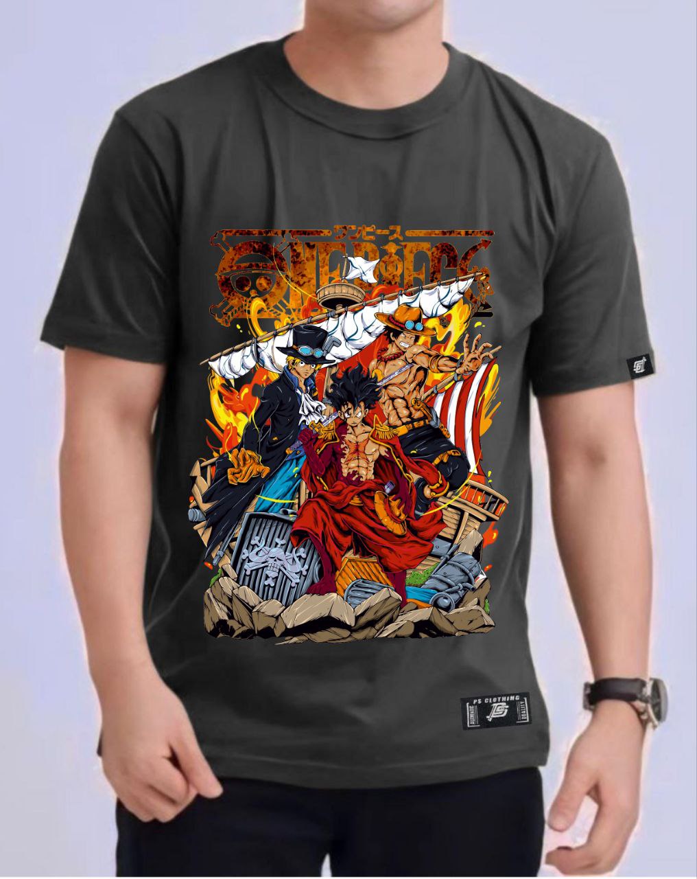 ONE PIECE "THREE BROTHERS" VERSION 2 ROUND NECK REGULAR FIT ANIME PREMIUM DESIGN