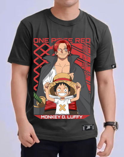 ONE PIECE  LUFFY X SHANKS ROUND NECK REGULAR FIT ANIME PREMIUM DESIGN