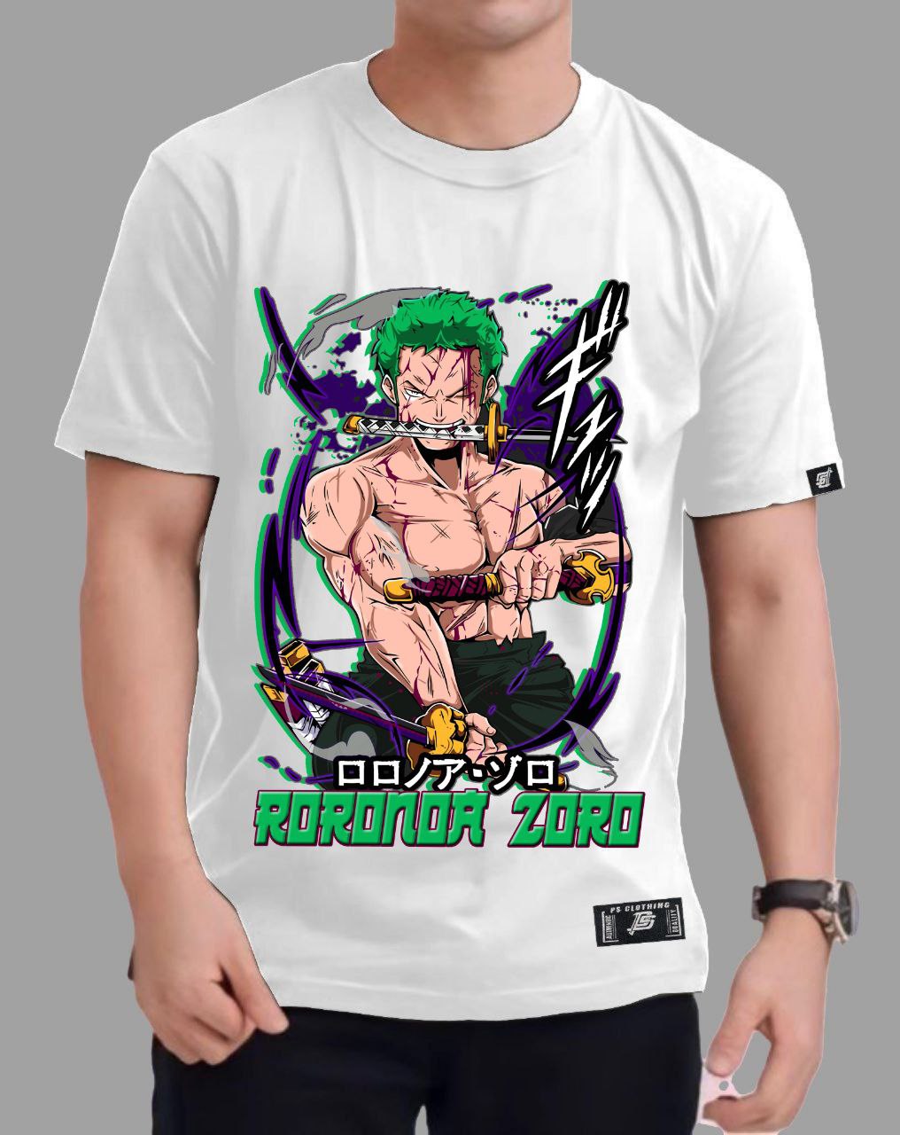 ONE PIECE RORONOA ZORRO "THREE SWORD STYLE" ROUND NECK REGULAR FIT ANIME PREMIUM DESIGN