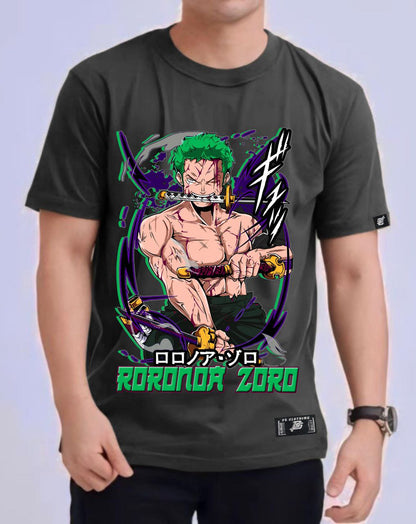 ONE PIECE RORONOA ZORRO "THREE SWORD STYLE" ROUND NECK REGULAR FIT ANIME PREMIUM DESIGN