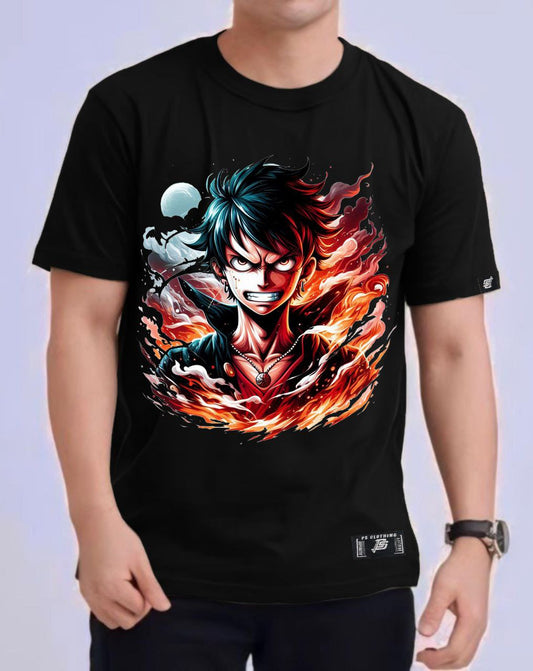 ONE PIECE LUFFY "FIRE" ROUND NECK REGULAR FIT ANIME PREMIUM DESIGN