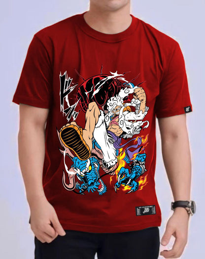 ONE PIECE LUFFY GEAR 5TH X KAIDO ROUND NECK REGULAR FIT ANIME PREMIUM DESIGN