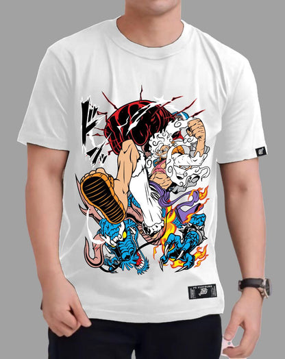 ONE PIECE LUFFY GEAR 5TH X KAIDO ROUND NECK REGULAR FIT ANIME PREMIUM DESIGN