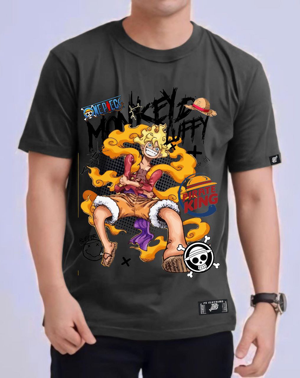 ONE PIECE LUFFY "PIRATE KING" ROUND NECK REGULAR FIT ANIME PREMIUM DESIGN