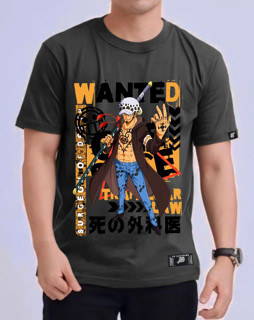 ONE PIECE  "TRAFALGAR LAW" VERSION 2 ROUND NECK REGULAR FIT ANIME PREMIUM DESIGN