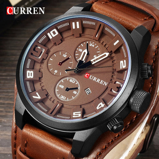 CURREN Mens Professional Watches Waterproof Luxury Leather Sport Military Men Wristwatch