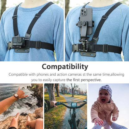 Mobile Phone Chest Strap Mount GoPro Chest Harness Holder for VLOG/POV Chest Mount for cellphone