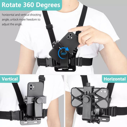 Mobile Phone Chest Strap Mount GoPro Chest Harness Holder for VLOG/POV Chest Mount for cellphone